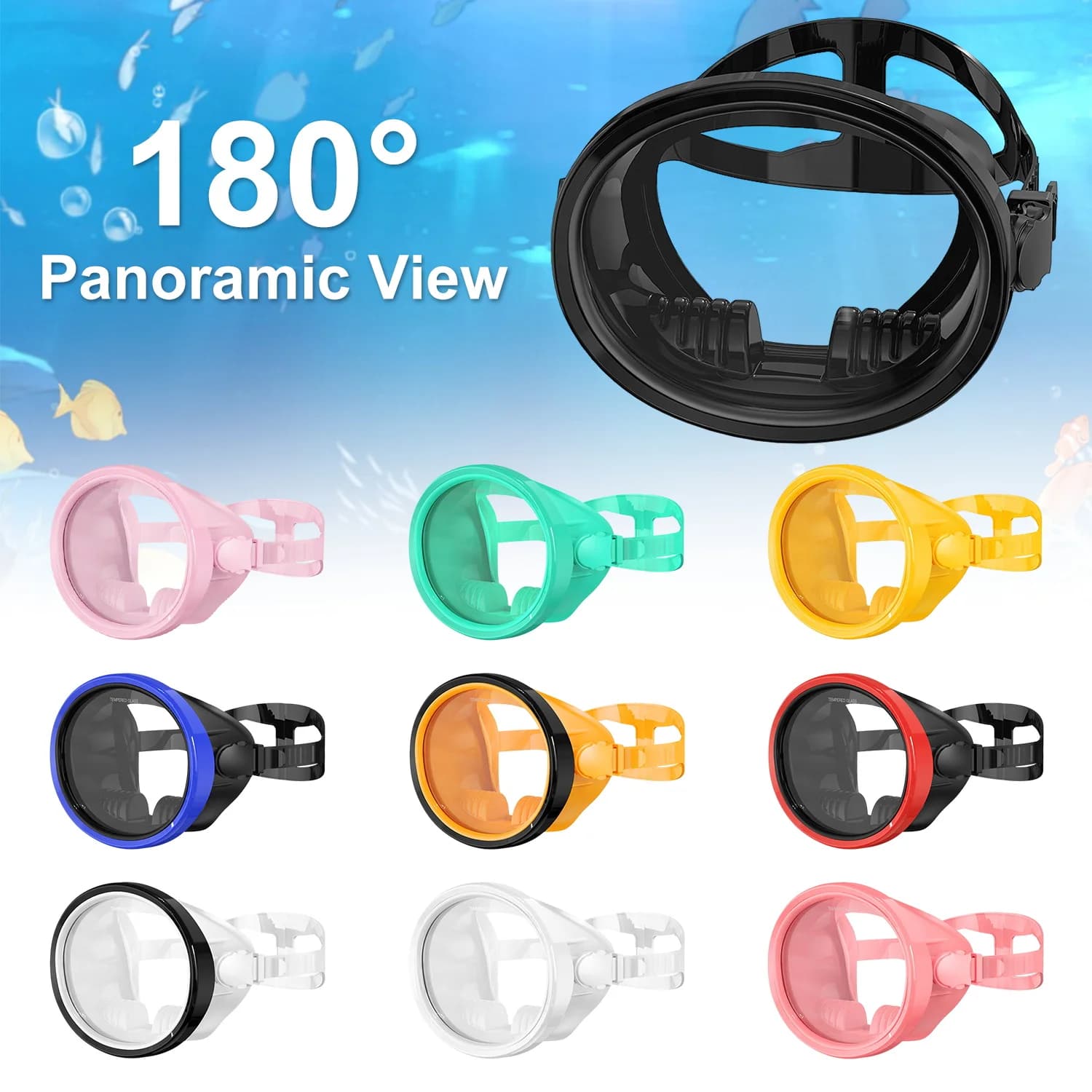 Maschera Subacquea Integrale Impermeabile e Antiappannamento 180° ° Occhialini da Immersione Ovali Vision Fisherman's per Adulti, Ideali per Nuoto Estivo e Viaggi in Isola