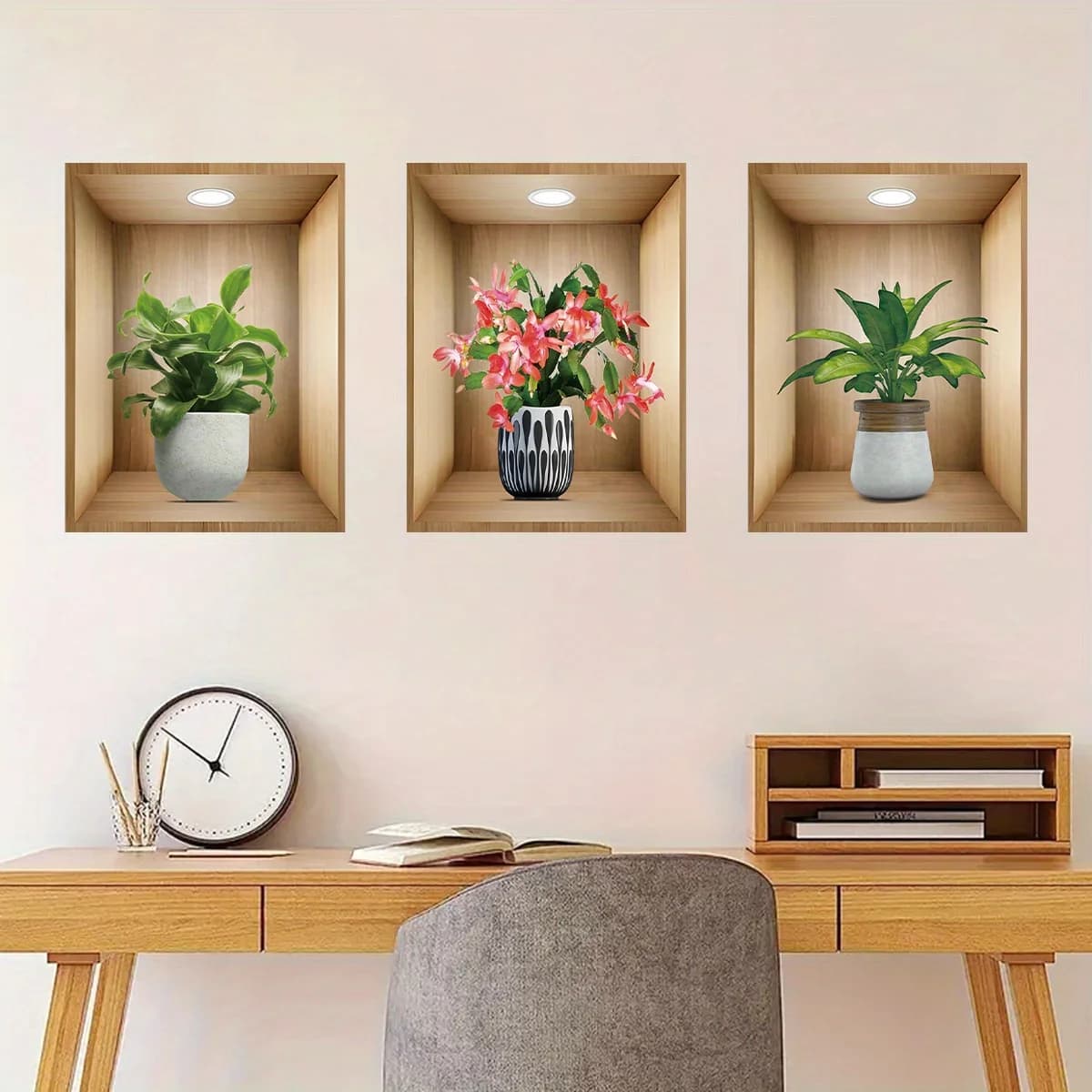 3 wall decals for realistic watercolor pot flower plants removable for wall decals for bedroom decoration, living room, kindergarten