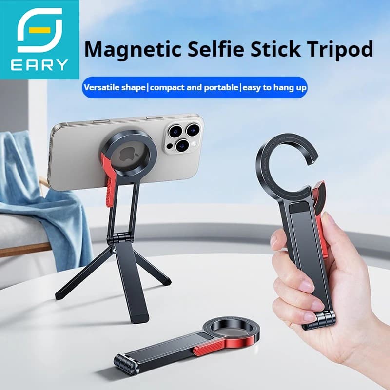 Treppiede magnetico Eary per selfie stick per iPhone Mini supporto pieghevole per telefono da viaggio compatibile con MagSafe per la registrazione video