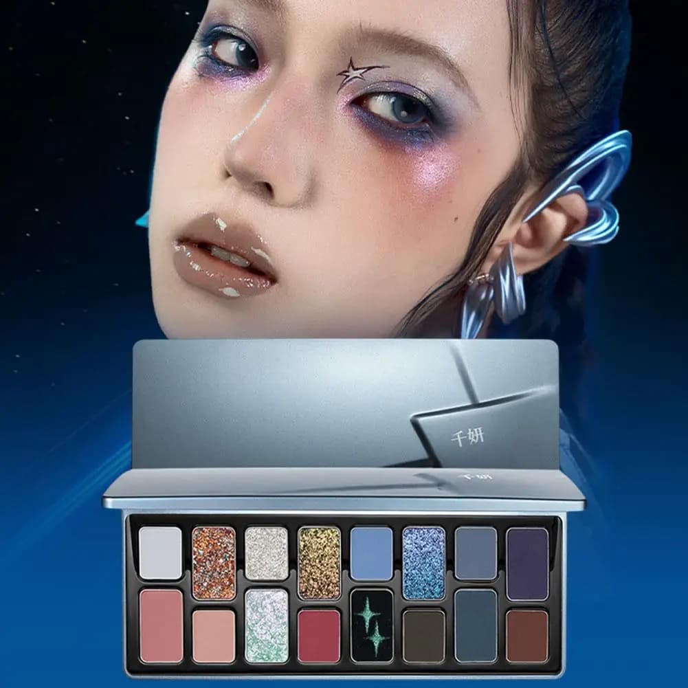 Palette Ombretti Multi-Effetto 16 Colori: Opachi, Perlescenti, Glitterati, Camaleontici, Polarizzati, Lunga Durata, Cool Smoky, Trucco Gotico