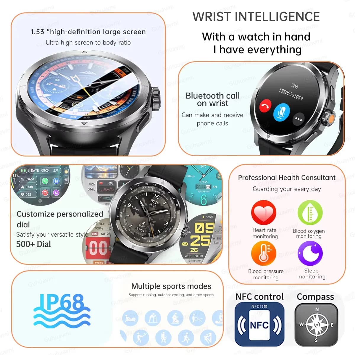 S4 Ultra GPS Sport Smart Watch Men's Watch 1.53 "HD AMOLED Screen BT Called Heart Rate IP68 SmartWatch Waterproof Woman