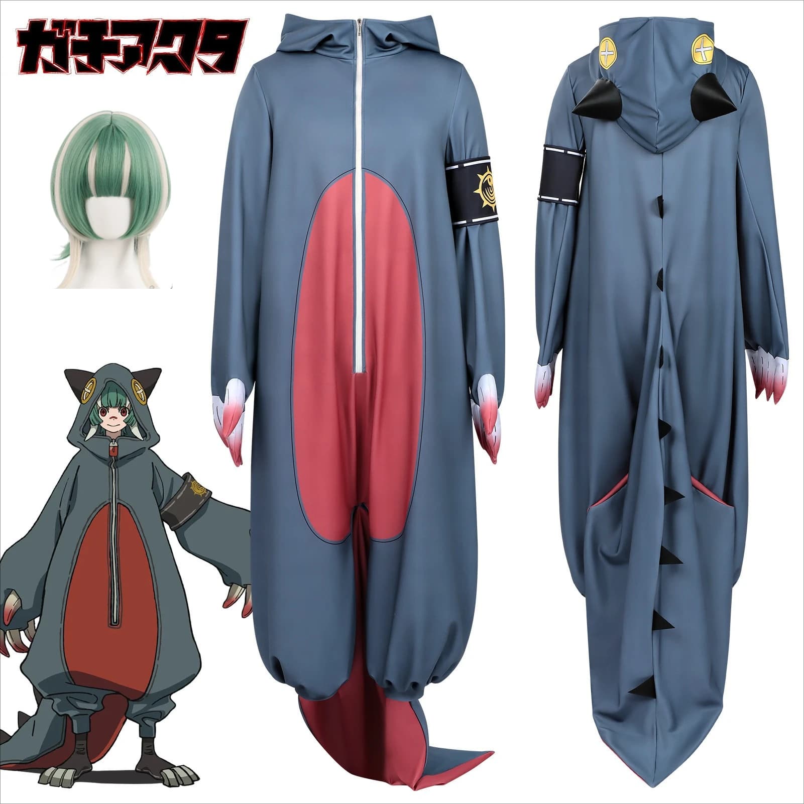 Costume Cosplay GACHIAKUTA Guita, Tuta Blu, Pigiama Divertente, Abbigliamento Quotidiano Anime Game, Set con Top Ricamato, Gilet, Pantaloncini e Parrucca per Halloween