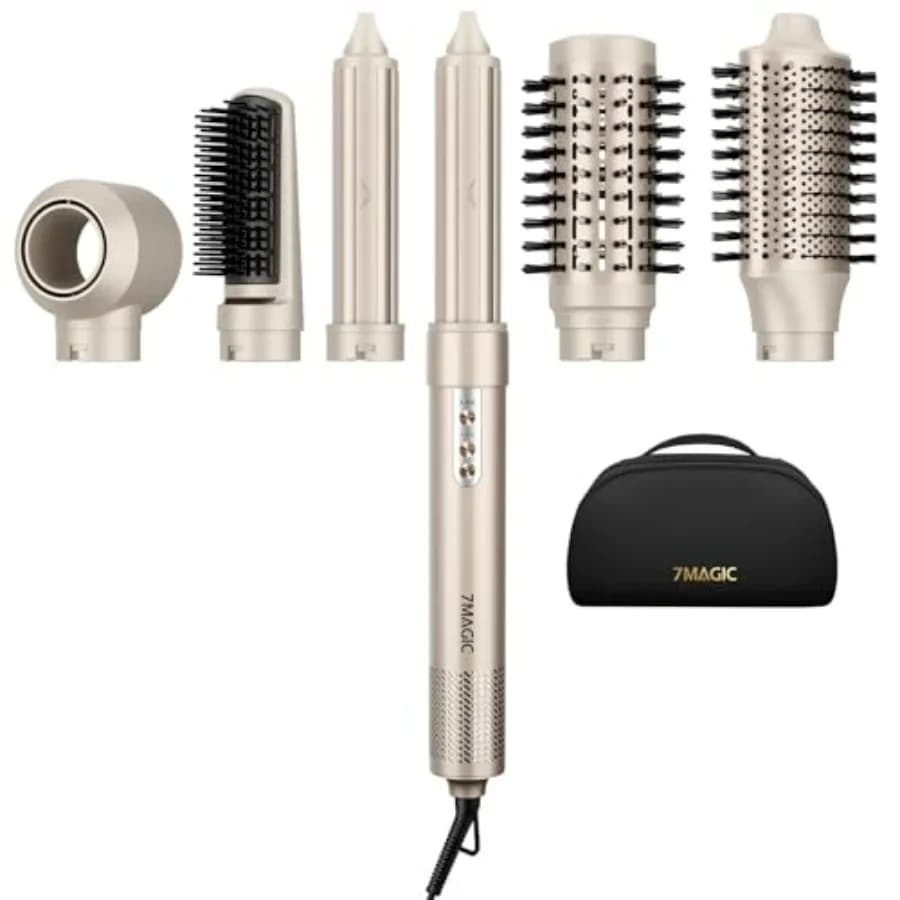 Spazzola Asciugacapelli Multifunzione 6 in 1 per Asciugatura Professionale, Arricciatura, Volumizzazione, Lisciatura e Styling; Colore Oro, h