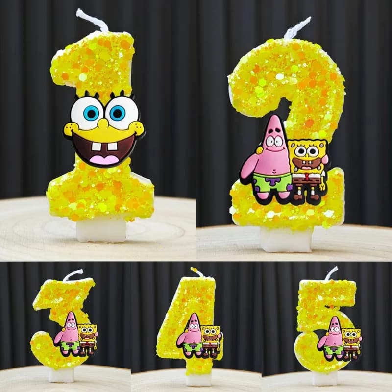 Nice Candle Bob Sponge Anime Number 0-9 Birthday Cake Decoration Supplies for Kids Supplies for Party Accessories Cute Cartoon
