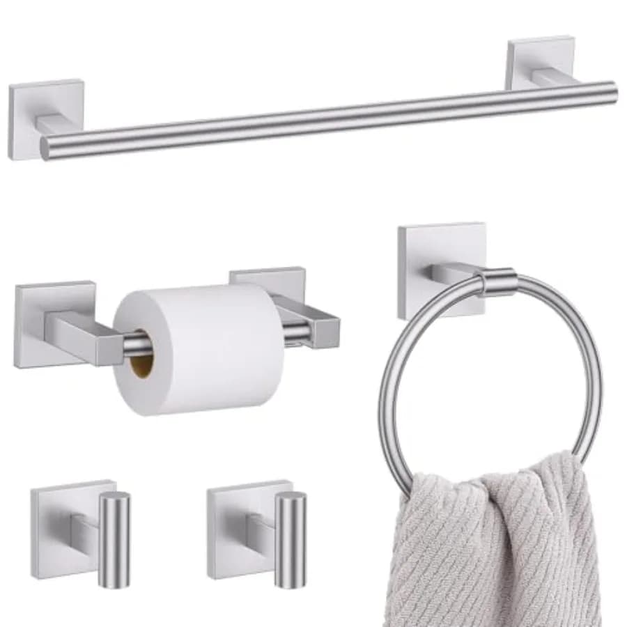 Set di 5 Accessori per Bagno: Include Portasciugamani da 60 cm, Anello Portasciugamani, Portarotolo e Due Ganci per Asciugamani