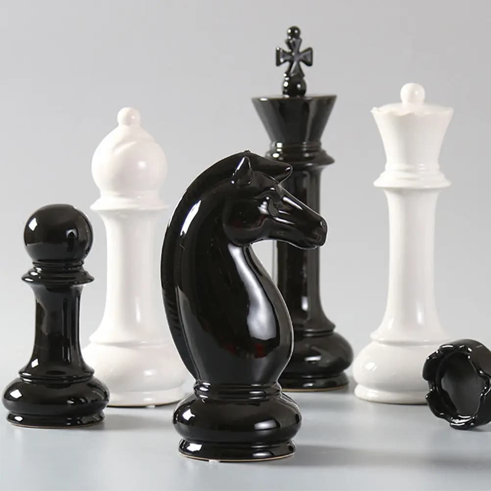 Set di 6 Pezzi Ornamentali in Ceramica Nera per Scacchi, Lavorazione Squisita, Atmosfera Artistica, Decorazione per Casa e Ufficio