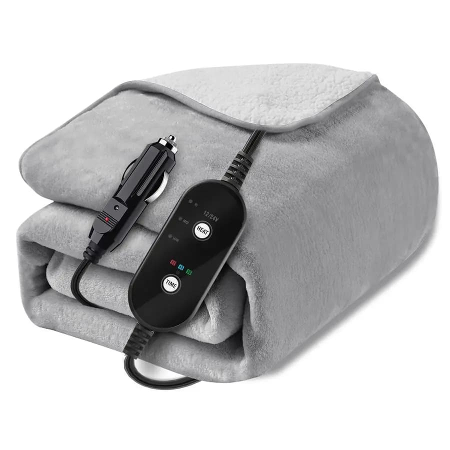 Coperta Riscaldante per Auto 12V 24V, Coperta Elettrica in Flanella per Auto, SUV, Camper, Campeggio, 60 x 44, Impostazioni di Riscaldamento Hi M Lo