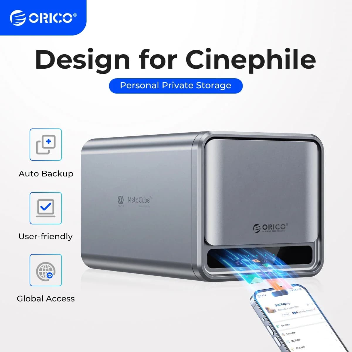 ORICO Dual Bay MetaCube Archiviazione domestica HDD/SSD da 3,5" NAS dual-bay con accesso remoto di backup automatico con download BT offline