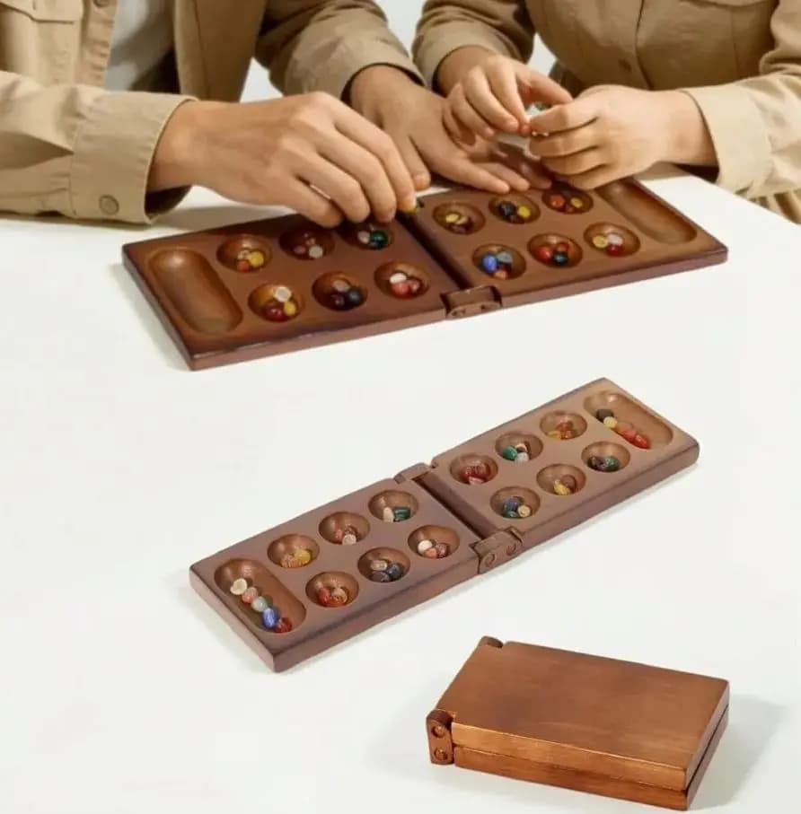 Classico Mancala, Gioco d'Ingresso Africano in Legno con Pezzi in Pietra, Gioco di Strategia Portatile, Divertimento per Tutta la Famiglia, Giocattolo per Bambini