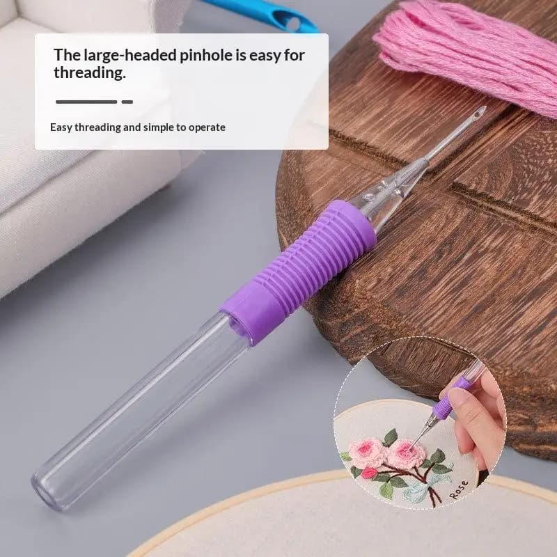 Embroidery Punch Needle Pen with Threader Durable Tool Set for DIY Needlework and Knitting Weaving Crafts at Home