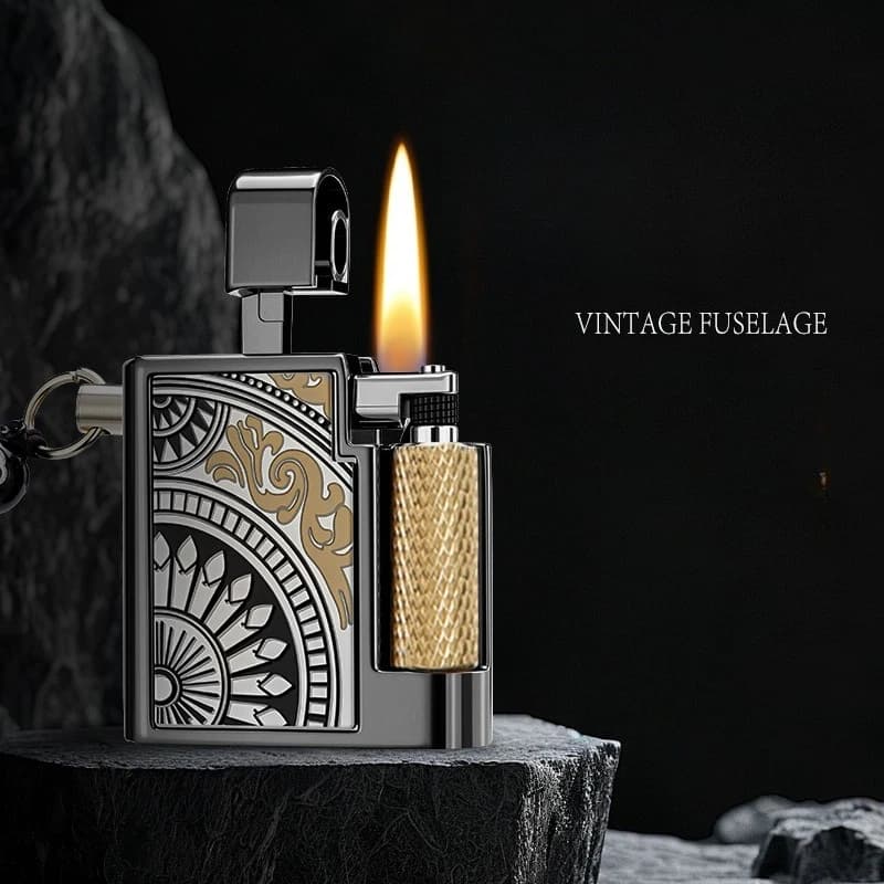 Trendy High Beauty Small Square Retro Kerosine Lighter Lift Arm Grinding Wheel Ignition Outdoor Hanging Rope Portable Igniter