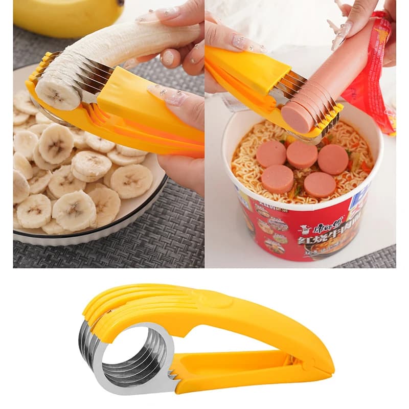 Slicer for Bananas with Curved Handle, Stainless Steel Blade, Kitchen Knife for Cutting Fruit, Vegetables and Sausage