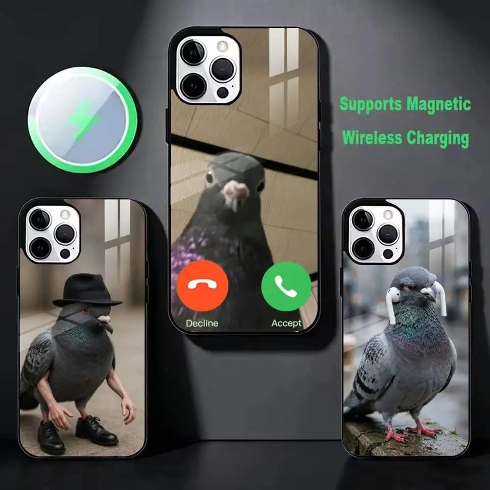 Funny pigeon mischief For IPhone 18 17 16 15 14 13 12 11 Plus Pro Max Plus Wireless Charger Phone Case