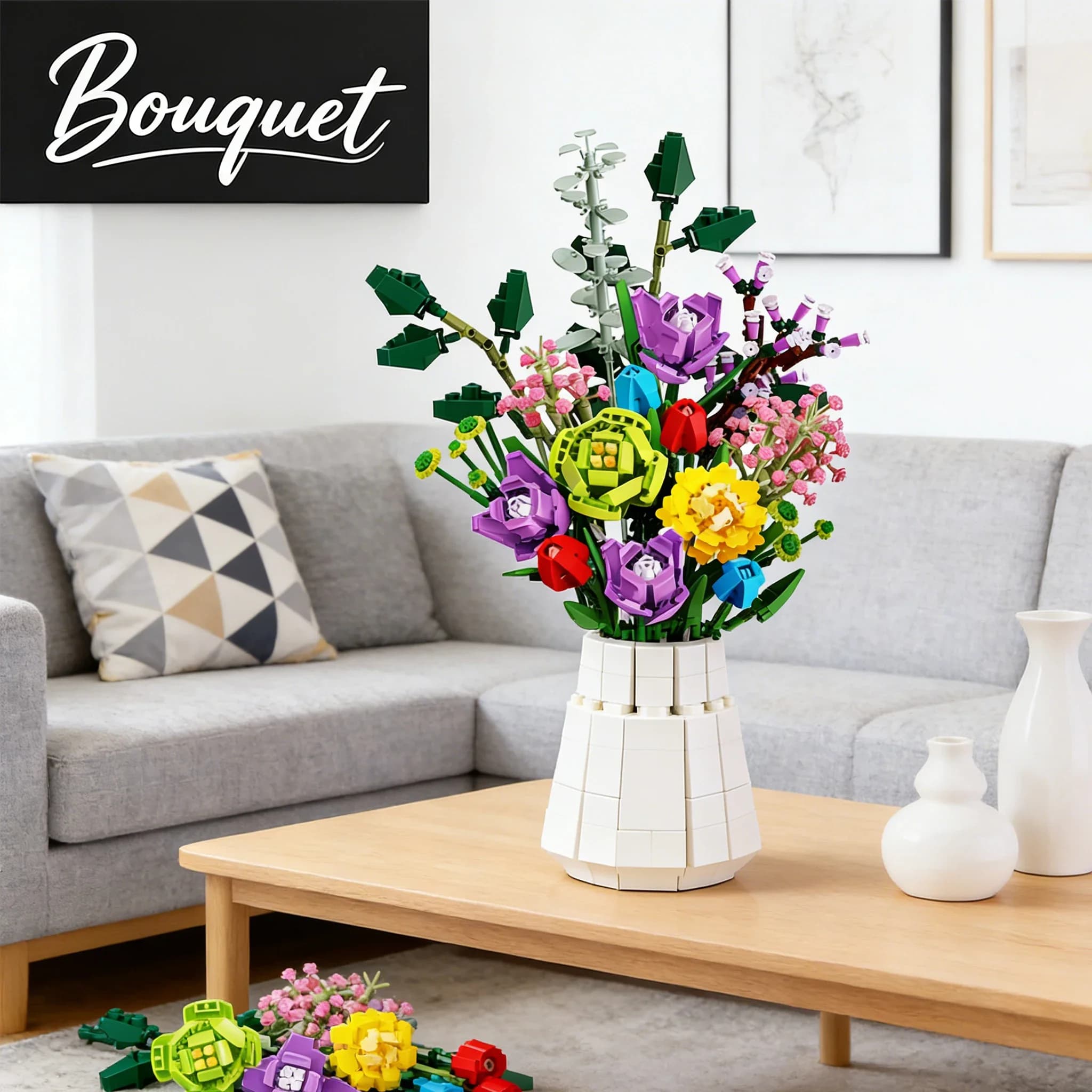 Kit di Mattoncini per Bouquet Romantico 967 Pezzi, Vari Tipi di Fiori, Giocattoli Educativi, Decorazione per Tavolo e Soggiorno, Ornamento, Regalo per le Festività