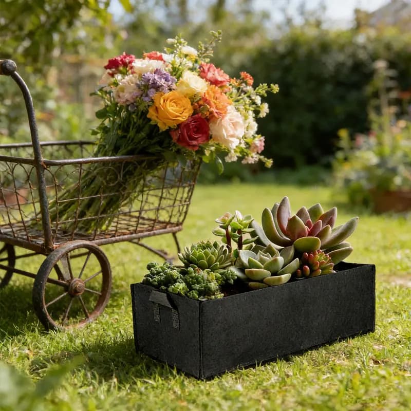Felt bag for growing vegetables, rectangular bag for garden plants with handles, nursery and gardening container