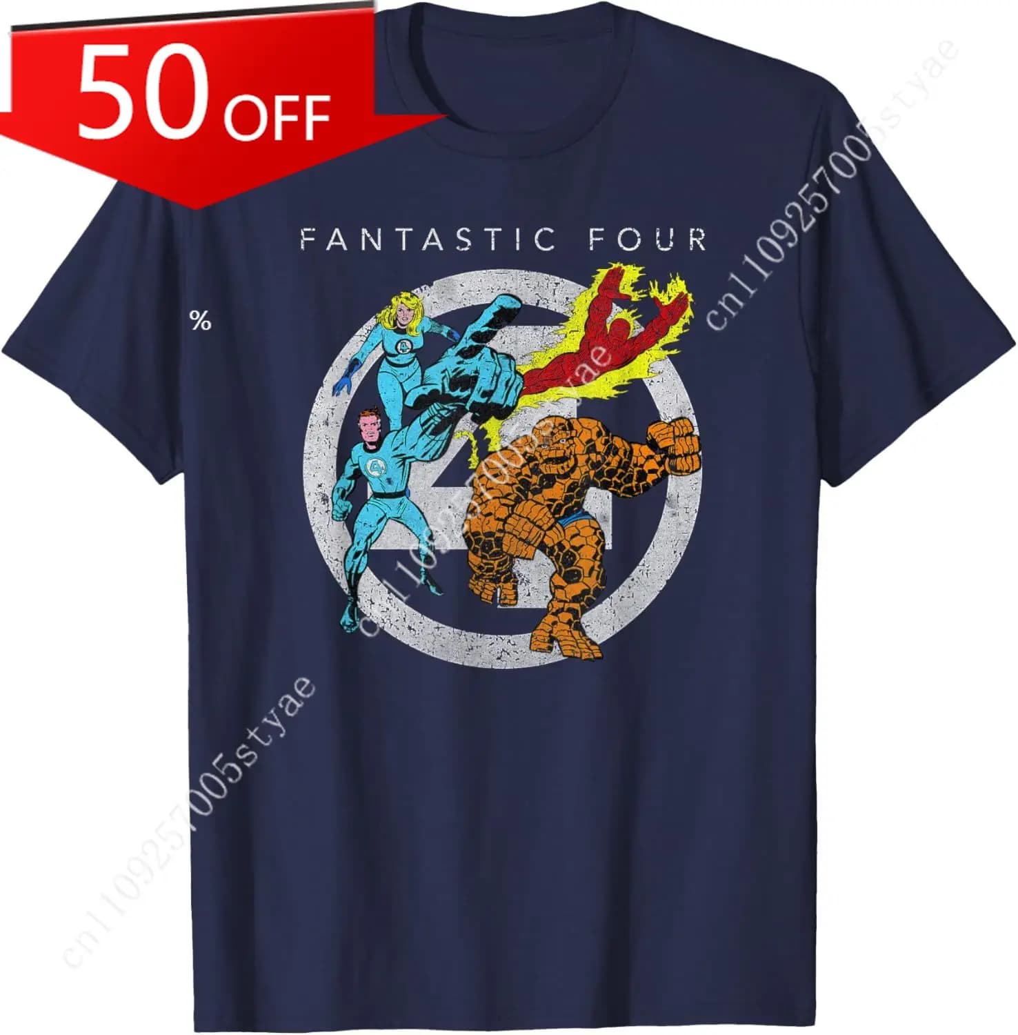 T-shirt con logo classico effetto invecchiato Marvel Fantastic Four Team Up