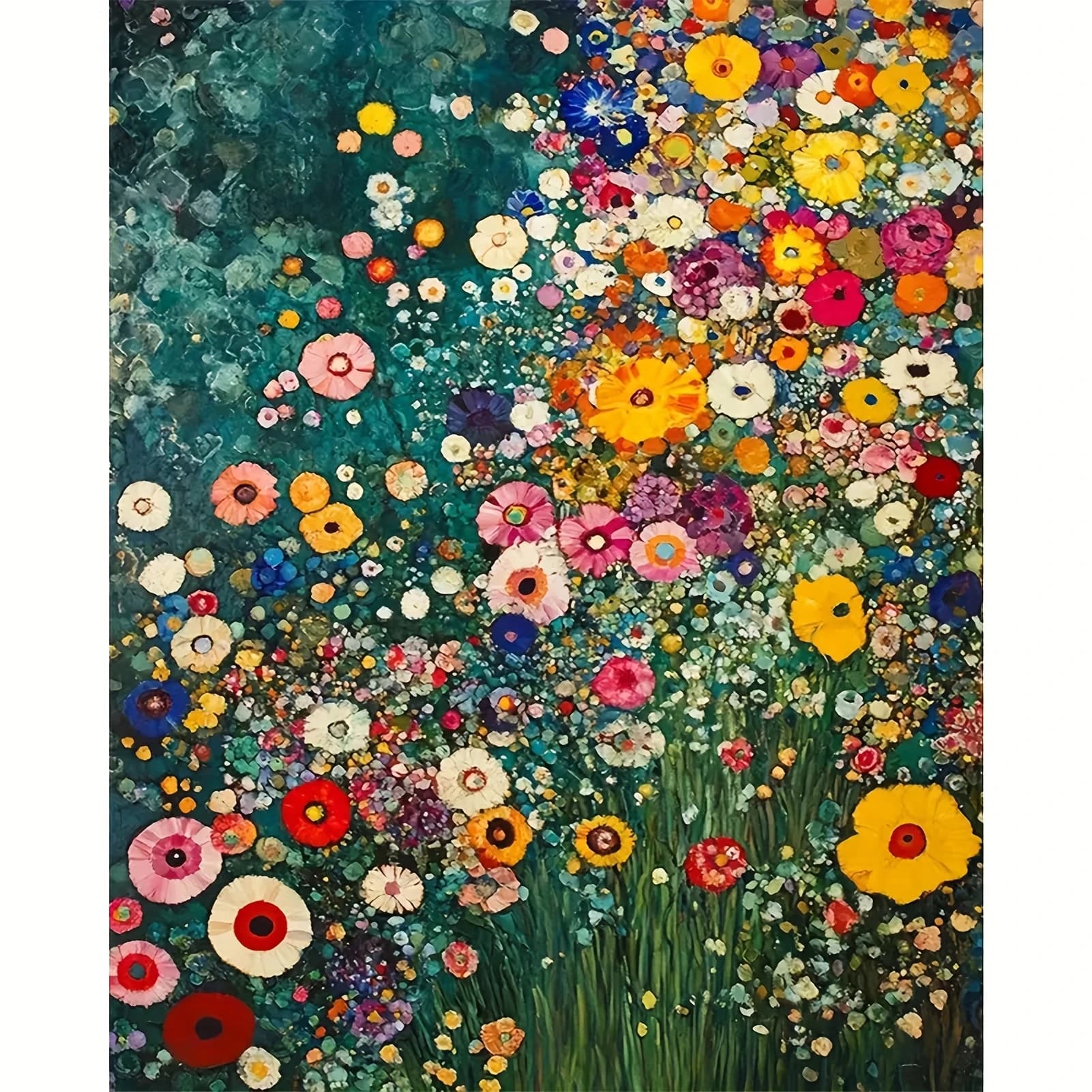 Puzzle con Molti Fiori su Sfondo Verde, 500/1000/1200/2000 Pezzi, Giochi per Attività Familiari, per Sala Giochi, Camera da Letto, Decorazione Casa