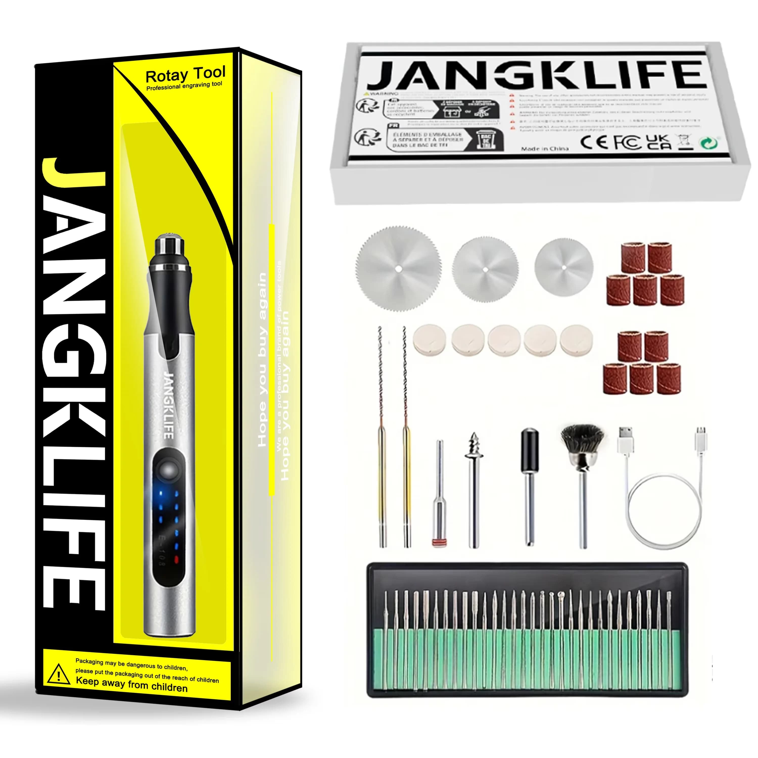 JANGKLIFE Kit Utensile Rotante USB Senza Fili per Incisione su Legno, Penne, Giocattoli, Ciondoli, Figure Fai-da-te, Trapano Senza Fili