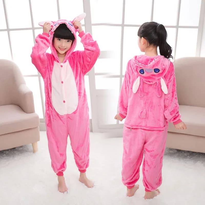 Natale Cartoon Lilo & Stitch Pigiama intero Disney Bambini Peluche Kigurumi Onesies Inverno Vestiti caldi Ragazzi Ragazze Regalo