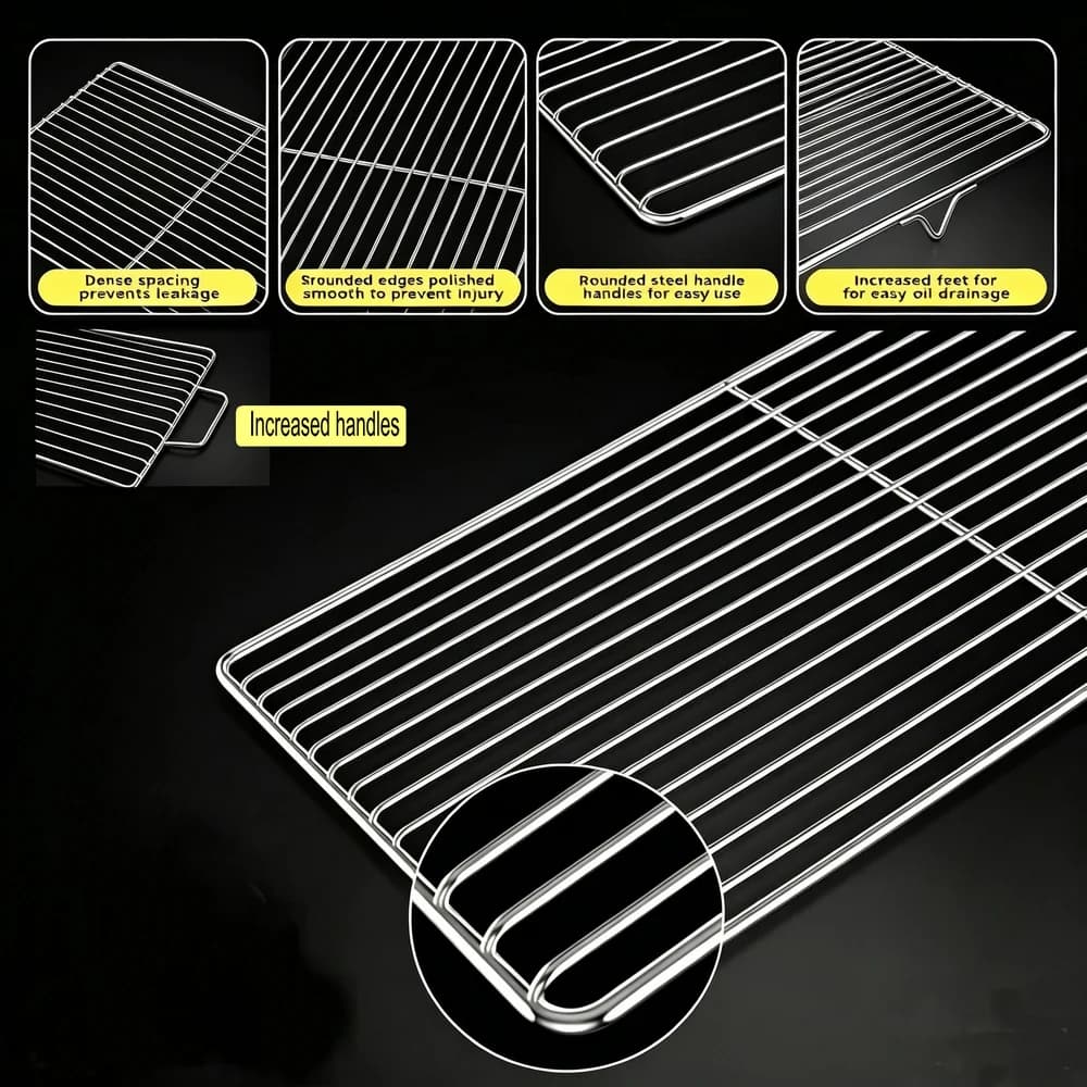 304 Stainless Steel Baking Cooling Rack with Feet or Handles , Cake Bread Steaming Grid, Oil Filter Net & BBQ Grill Mesh