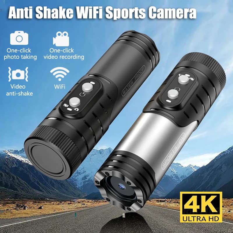 4K Full HD Wifi Portable Camera Waterproof and Anti Shake Sports Cameras Bicycle Motorcycle Helmet Cam Flashlight Camcorder