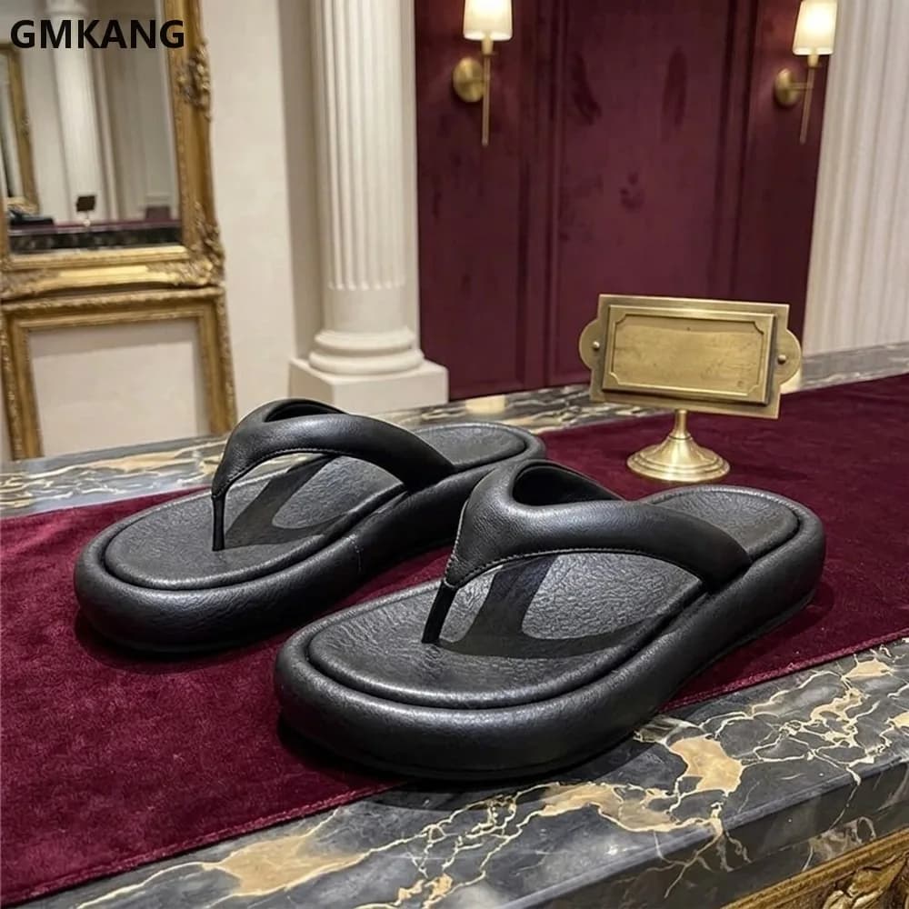 Summer Women Slippers Round Toe Thick Bottom Platform Flat Sandals Casual Beach Slide Comfortable Non Slip Outdoor Walking