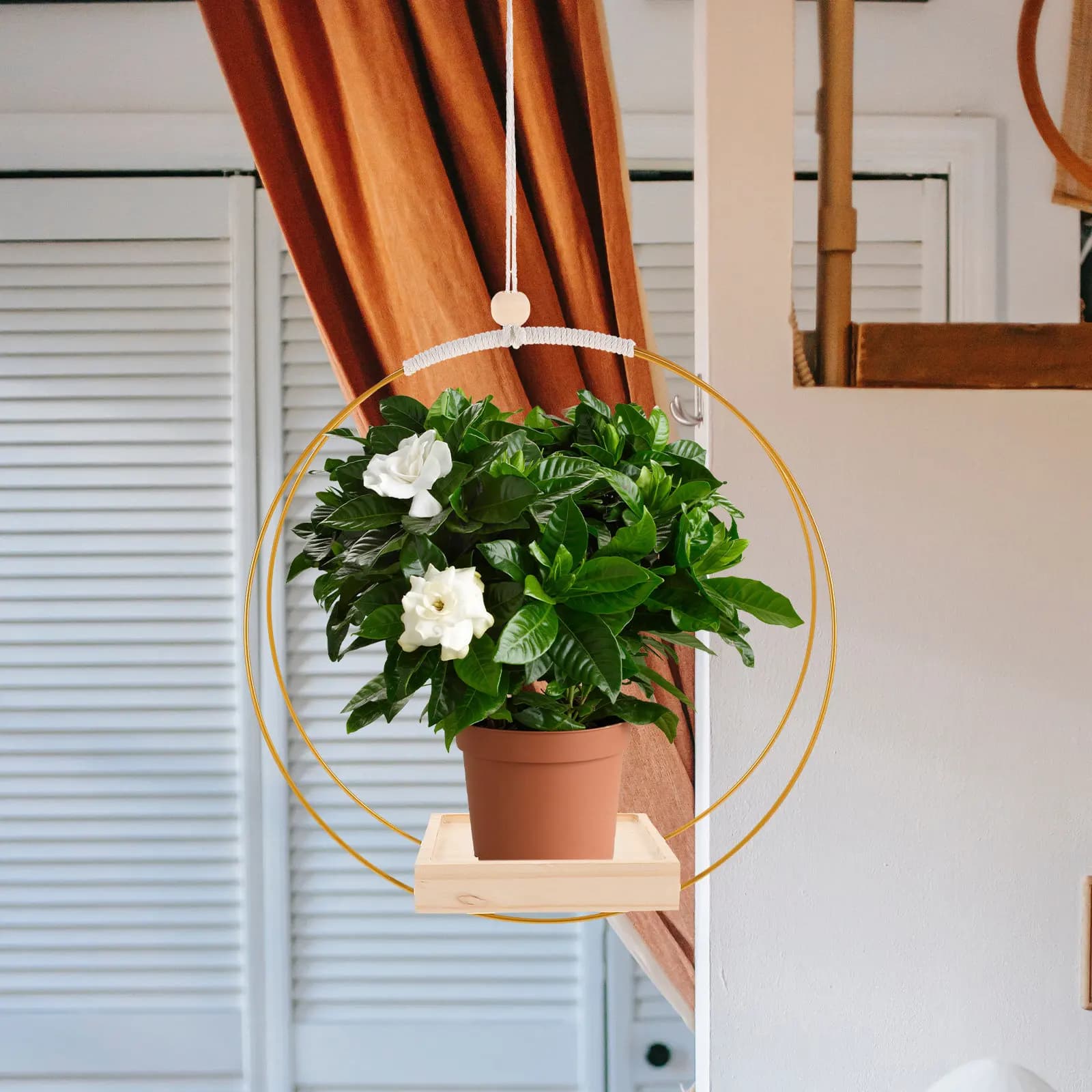 Versatile Hanging Plant Rack for Potted Plants Balcony Garden Patio Outdoor Flowerpot Holder Sturdy Thick Wood Hanging Planter