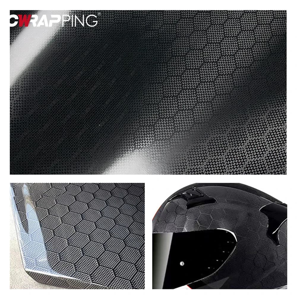 Pellicola Adesiva in Fibra di Carbonio Nera per Moto, Adesivi Impermeabili, Pellicola Diamantata per Casco e Accessori Moto
