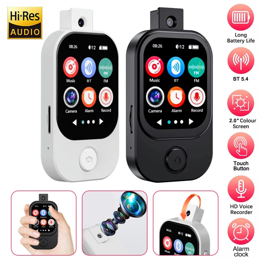 Portable Music Reader BT5.4 HiFi Audio Without Loss MP4 Walkman Touch Screen Built-in Speaker Camera Photo Recorder FM E-book Video Reader