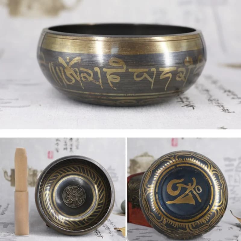 Nepalese handmade fengshui ornament Mantra Singing Bowl Tibetan scripture Buddhist sound bowll Healing Copper Bell