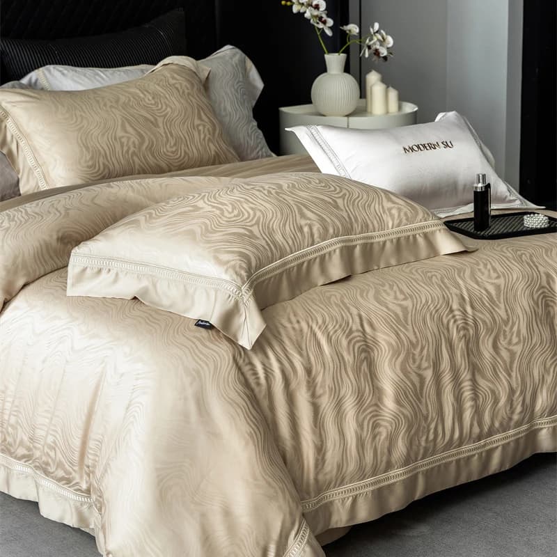 Luxury Bed Linen Set in Egyptian Cotton 1000TC, Soft and silky, with Jacquard Embroidery, Cover, Flat Bed Sheet/With Corners and Loyalty, 4 Pieces