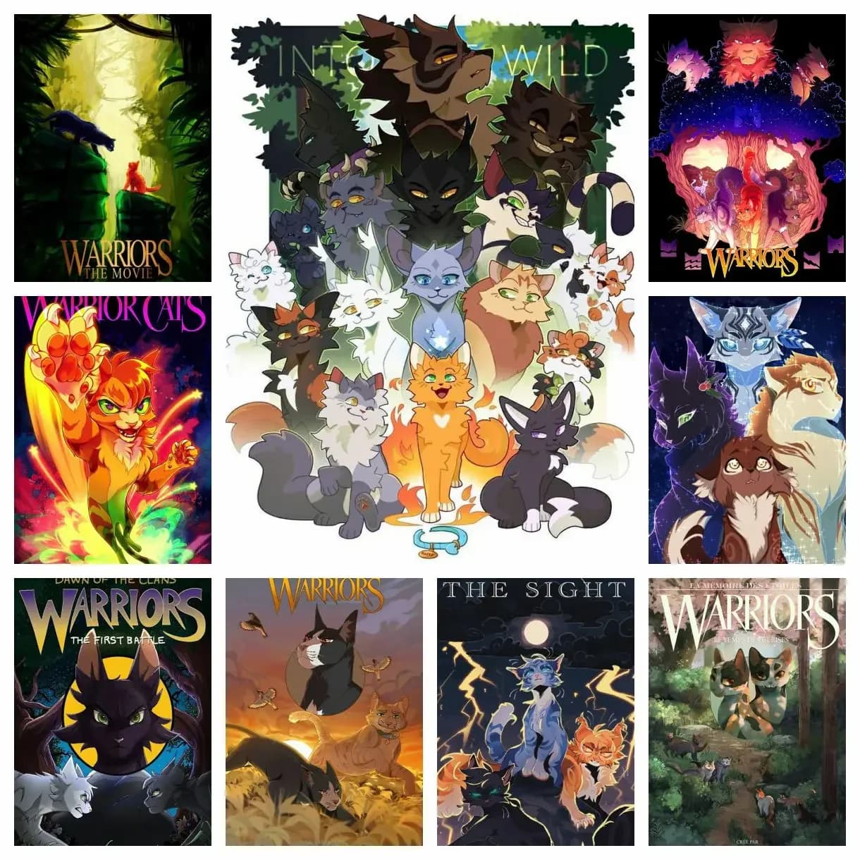 Cool Fantastical Cartoon Animals W-Warrior Cats 5D DIY Full Round Diamond Painting Home Living Room Bedroom Aesthetic Decoration