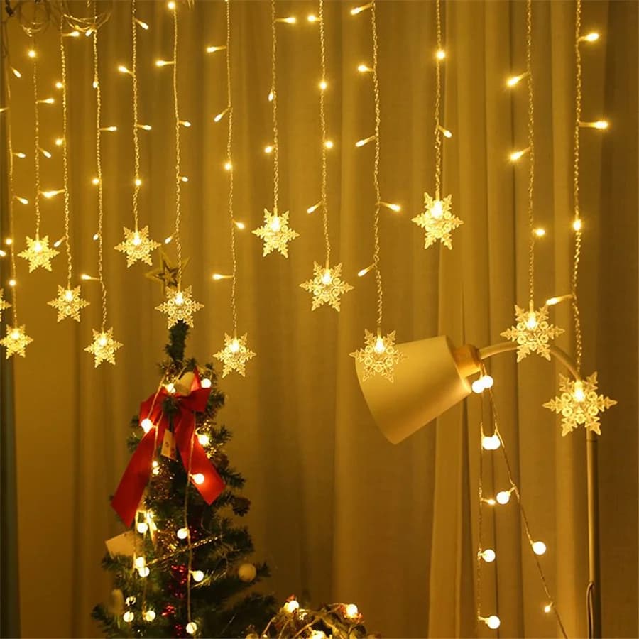 Christmas LED Snowflakes Curtain String Lights Waterproof 8 Modes Flashing Fairy Lights for Party Wedding Holiday Garland Decor