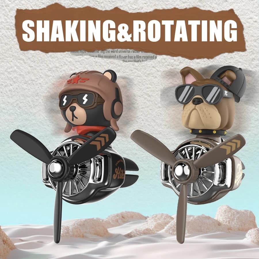 Bulldog Bear head shaking deodorant pilot rotary plane for cars accessories funny decoration scent diffuser for men