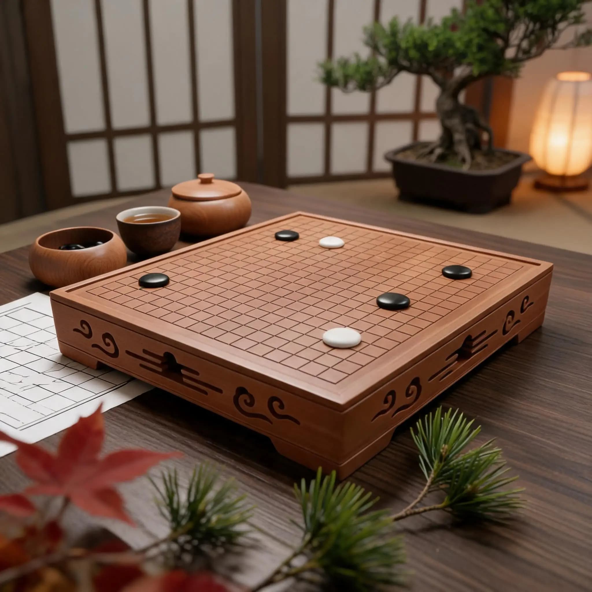 Chinese Chess and Weiqi Set Solid Wood 2-in-1 Chess Board Wooden Weiqi Board Double-Sided Use Storage Drawer for Adults