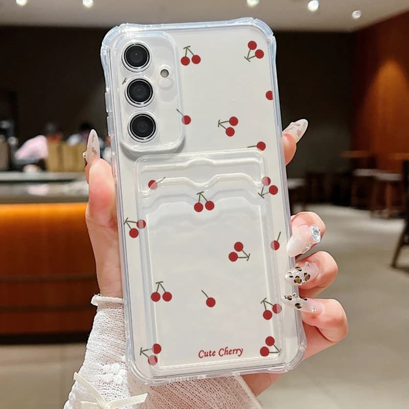 Custodia a Portafoglio Trasparente con Ciliegie Carine per Samsung Galaxy A57 A37 A17 A16 A56 A36 A55 A54 A15 5G S26 S25 S24 S23 Ultra Plus S25 FE