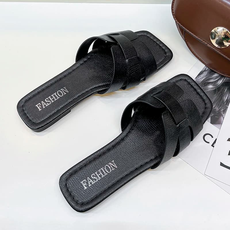 Summer Women's Leather Flat Sandals Exposed Heel Beach Shoes Couple's Slip-On Casual Footwear Comfortable Foot Fashion Sandals