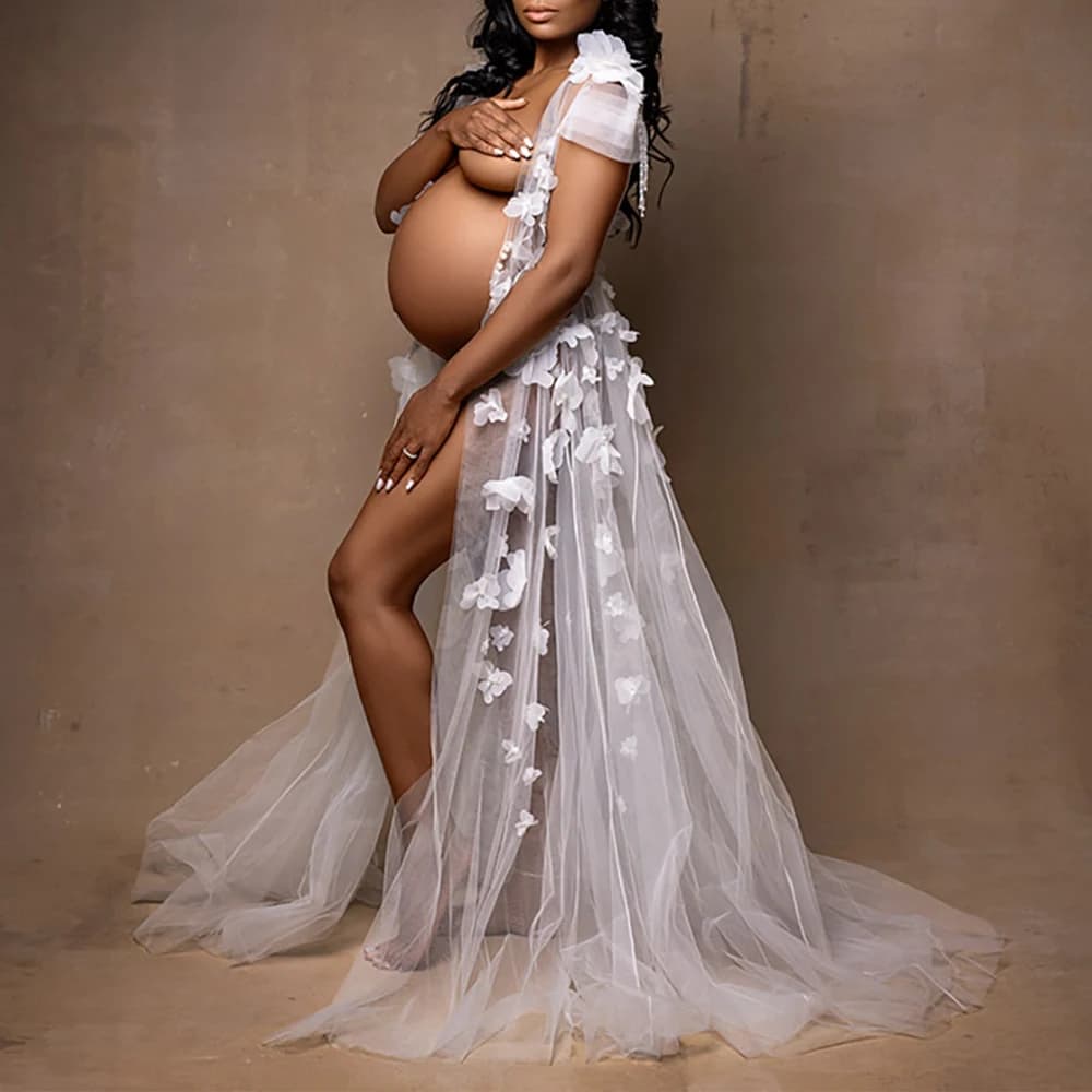 Robe for Women Wedding Lace Appliqued Long Maternity Customized Lingerie Tulle Gowns Boudoir Bathrobe Bridal Sleepwear Nightwear