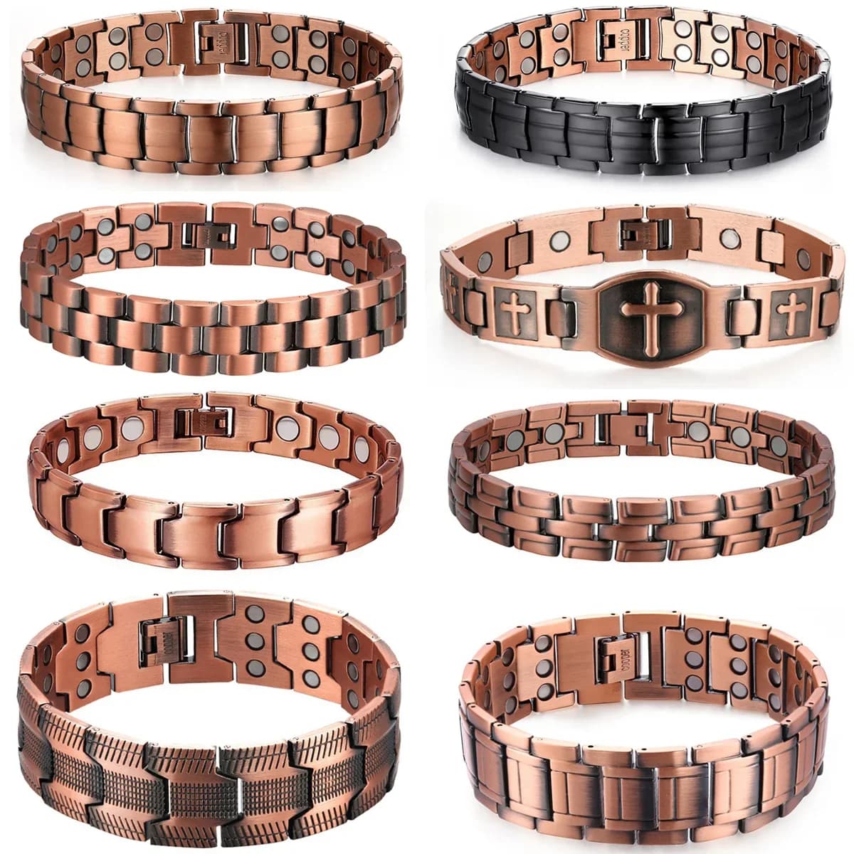 Bracciale magnetico da uomo elegante in rame puro massiccio al 99,9% Braccialetti magnetici a lunghezza regolabile ultra resistente efficacemente all'ingrosso