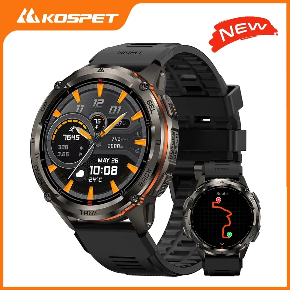 KOSPET TANK T3 Ultra 2 Smart Watch da uomo GPS Batteria extra lunga in acciaio inossidabile 5ATM IP69K Impermeabile 24/7 Monitor sanitario