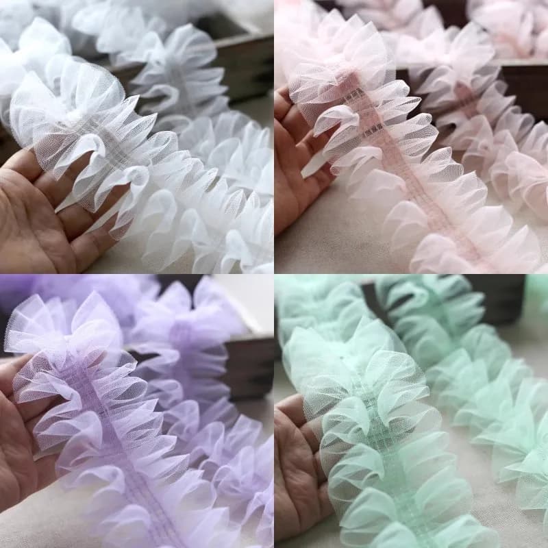 Nuova piega centrale a 4 linee allargata in pizzo di tulle a 6 colori vestito da ragazza fai da te gonna cappello bordo arruffato tenda divano set materiale da cucire