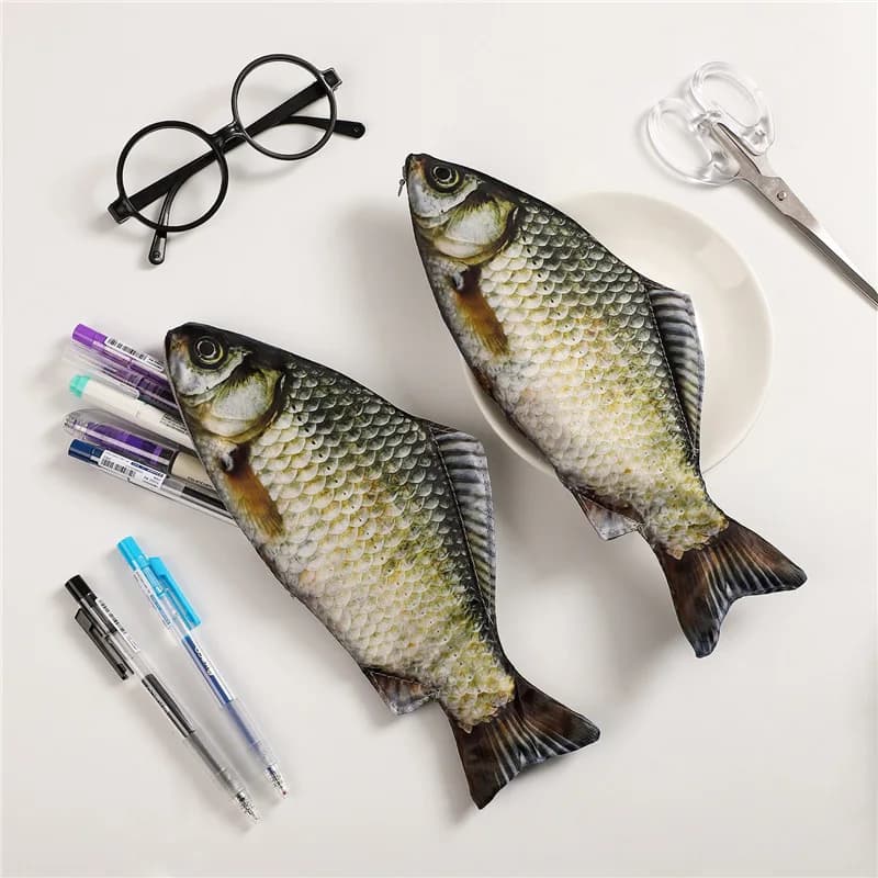 Creative Simulated Crucian Carp Pencil Case Personality Funny Salted Fish Pencil Case Polyester Material Zero Money Bag