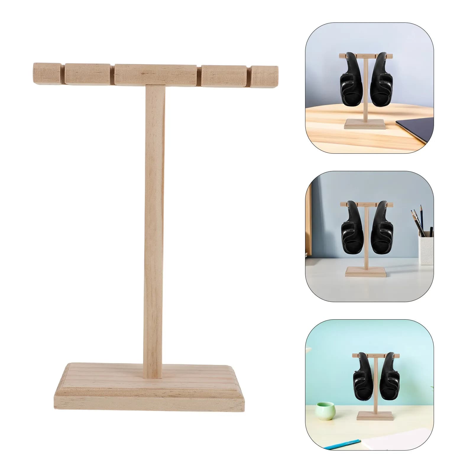 Wooden Desk Headphone Rack Headset Holder Stable Stand Gaming Office Headphones Display Organizer Headphone Bracket