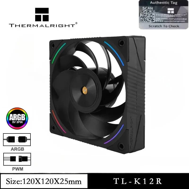 Thermalright TL-K12R 1/3/5PCS ARGB 120mm Dispositivo di raffreddamento Ventola della CPU Ventola del case del computer 4PIN Controllo 2150RPM Velocità Reverse Presa Ventola della cassa