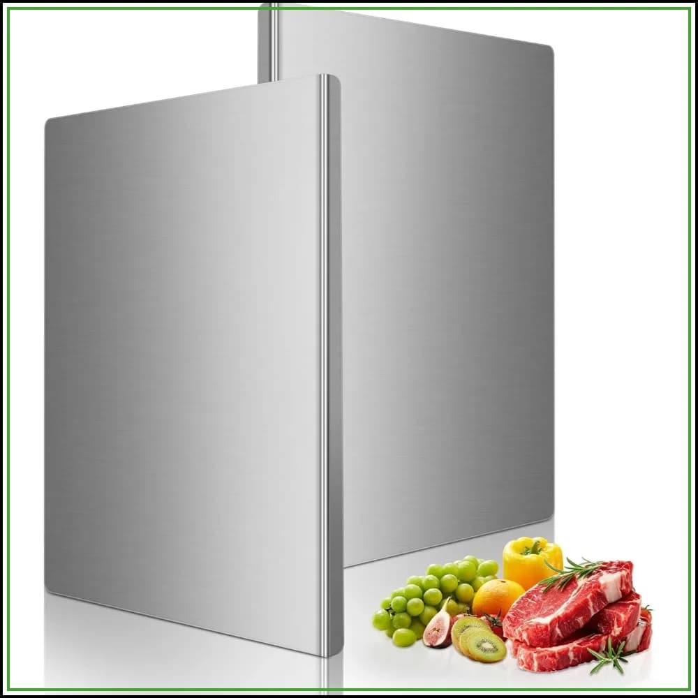2-Piece Stainless Steel Cutting Board with Lip, Kitchen Chopping Board for Meat, Veggies & Fruit, 16x12x0.8 inch