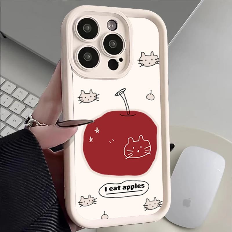 Custodia per iPhone 11 12 13 14 15 16PRO MAX PLUS ins gatto mangia modello mela Copertura completa dell'obiettivo Custodia per telefono in tpu anticaduta