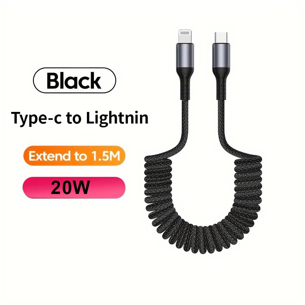 Cavo di ricarica rapido per auto a molla USB tipo C PD 20W per iPhone 14 13 12 Pro Max Cavo dati USB C per cavo USB C per iPad