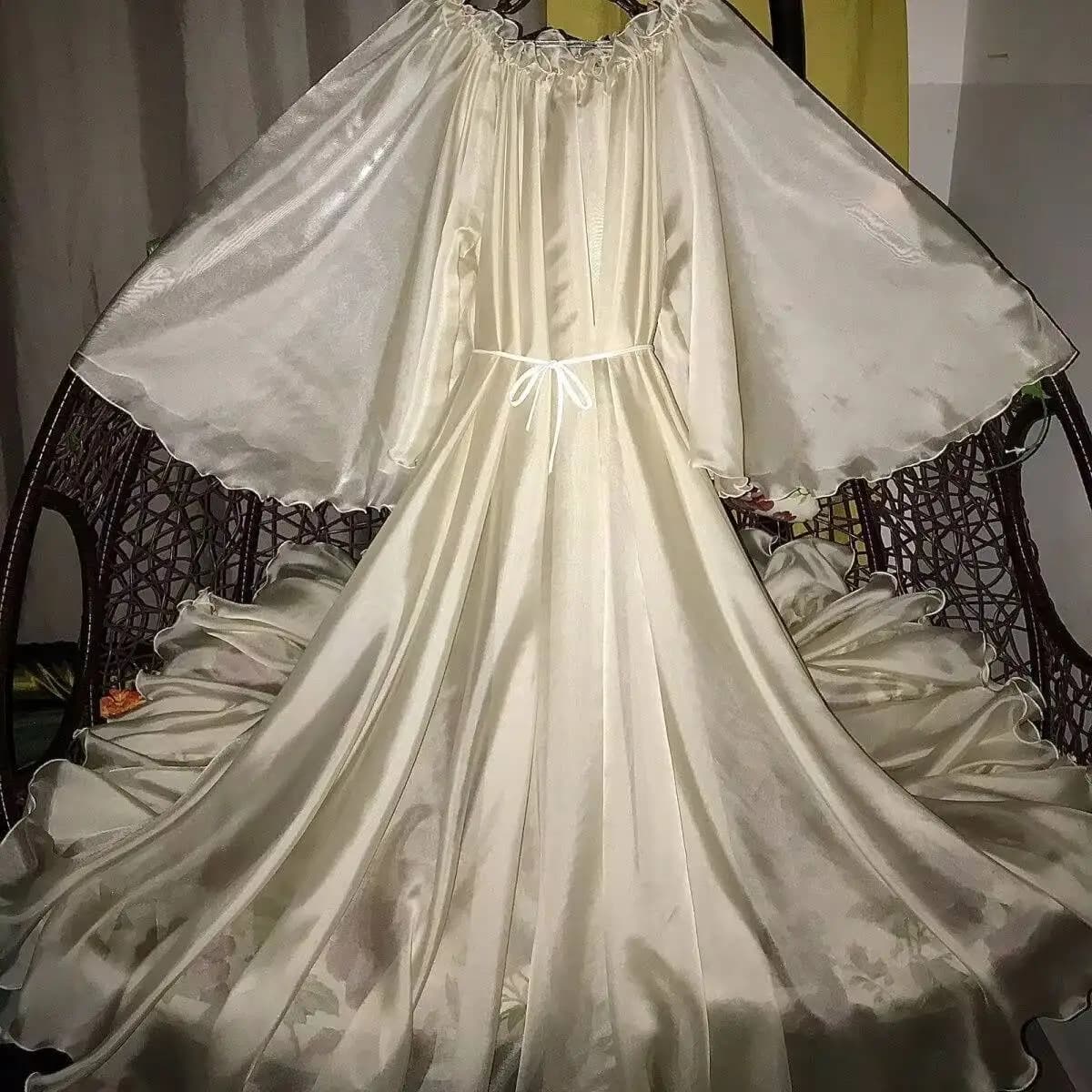 Abito da donna lucido con volant in raso a maniche lunghe Abito maxi ampio Abito da pigiama per dormire taglie forti