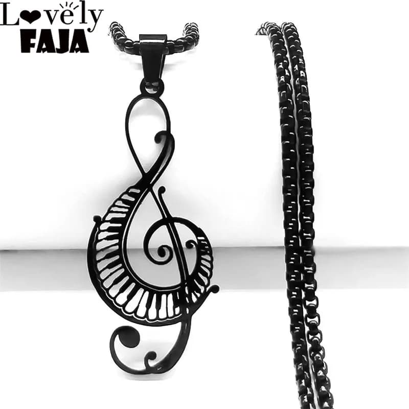 Musical Note Hollow Pendant Necklace Women Piano Keys Stainless Steel Goth Necklace Music Symbol Gift Jewelry Gift N8598S03