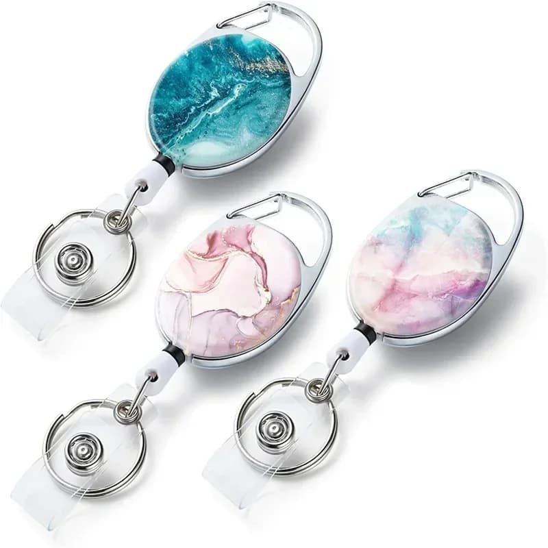 1pc Marble identity card Keychain Cordino Clip Keychain Retractable Pull Name Tag Badge Belt Cord Holder Keychain Heavy Duty Keychain